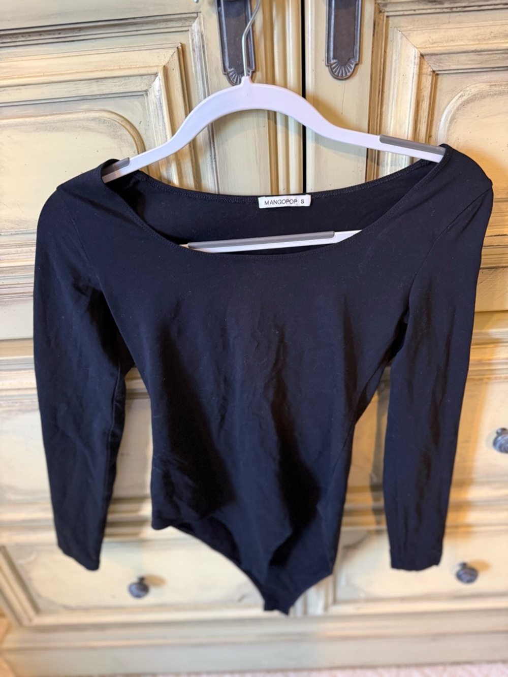 Mango Black Long-Sleeve Scoop-Neck Bodysuit